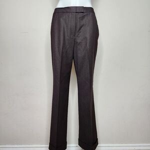 Like New Brooks Brothers Brown Wool Wide Leg Cuffed Trousers Size 10